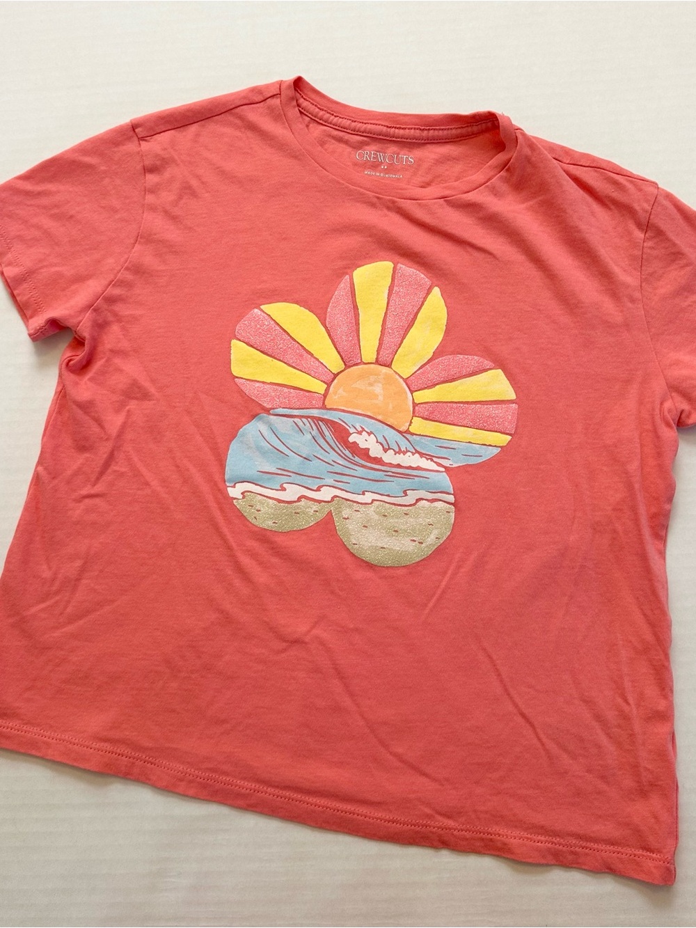 Crewcuts Coral Short Sleeve Tee with Sunset Wave Graphic